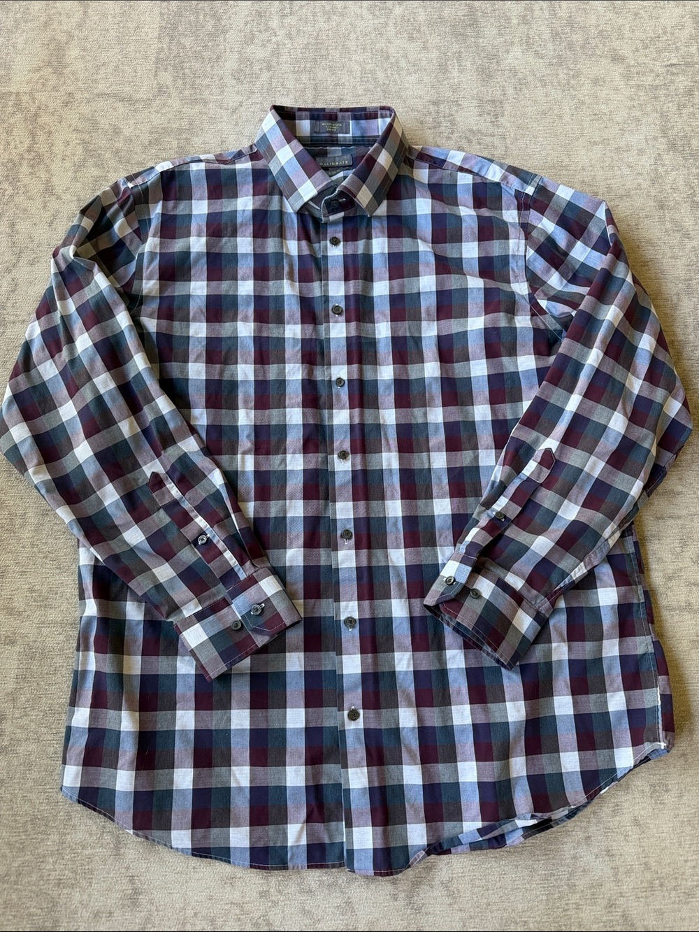 Calibrate Men's Plaid Button-Down Shirt in Blue, Burgundy, Gray & White